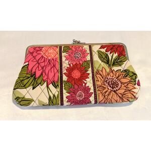 Vera Bradley Hello Dahlia Clutch Wallet Double Kiss Lock Pink Green Floral NWOT